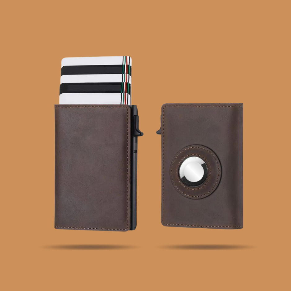 Leather Card Wallet with Air tag Dark Brown