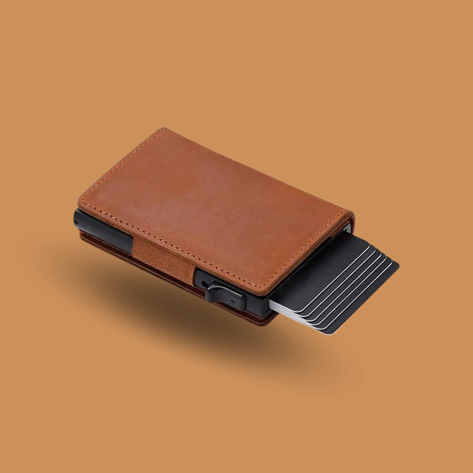 Leather Card Wallet with Air tag Brown