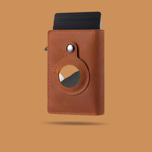 Leather Card Wallet with Air tag Brown