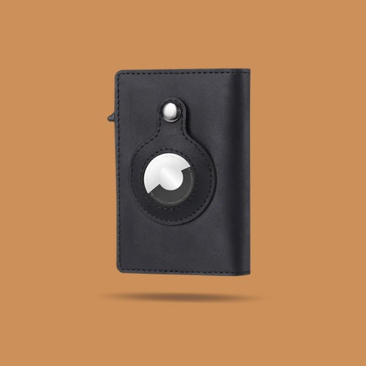 Leather Card Wallet with Air tag Black