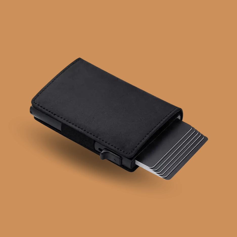 Leather Card Wallet with Air tag Black