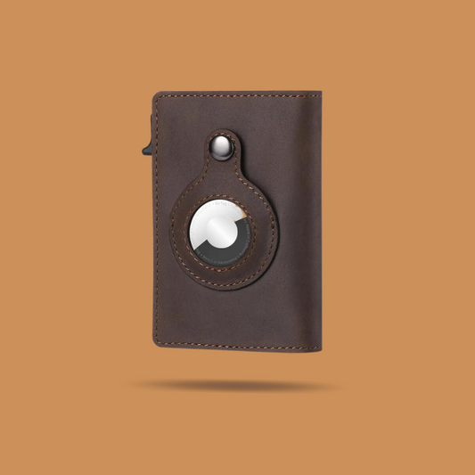 Leather Card Wallet with Air tag Dark Brown